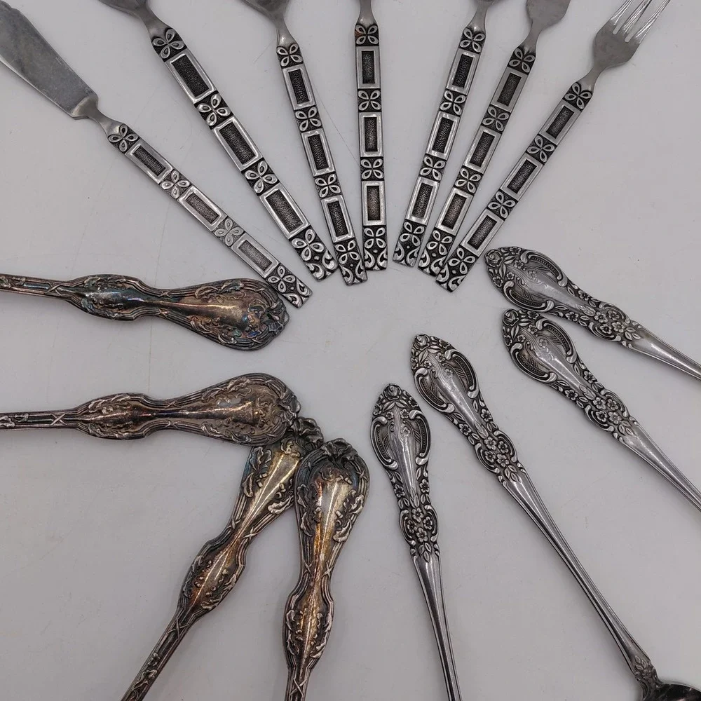 Vtg Flatware Mixed Lot 15 Ornate Fancy Patterns Silverware Jewelry Art Geometric